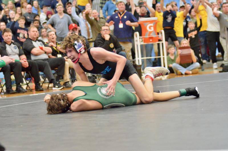 As Austin Guerrieri gains position on Clif Bakhsh, the Viking knows he has just defeated the Spartan for his first state title.