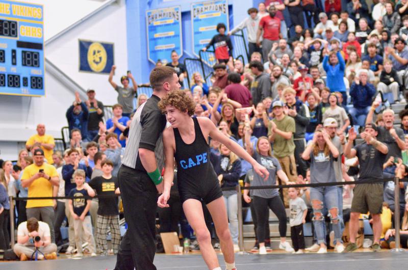 Austin Guerrieri takes in the moment as he is declared the winner. He said after the match that he hopes to repeat this success.