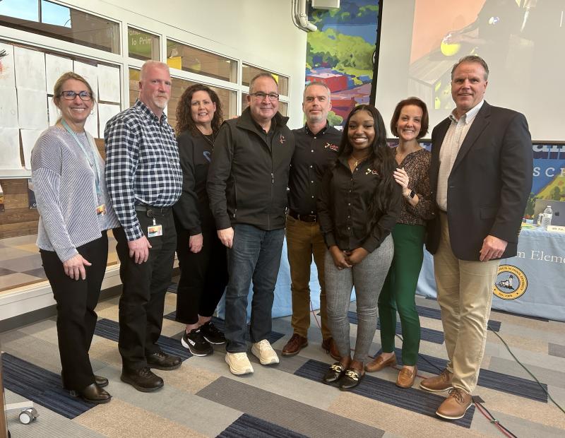 The Cape Henlopen school board recognized Lefty’s Alley & Eats as the Cape Community Champion for March. Gathered at the March 14 school board meeting are (l-r) Sussex Consortium Principal Vivian Bush, Sussex Consortium Job Coach David Miles, Sussex Consortium Vocational Coordinator Pam Graves, Lefty’s General Manager Gary Foley, Lefty’s owner DJ Hill, Lefty’s Marketing Director Aleya Tingle, board President Alison Myers and Superintendent Bob Fulton. ELLEN DRISCOLL PHOTO