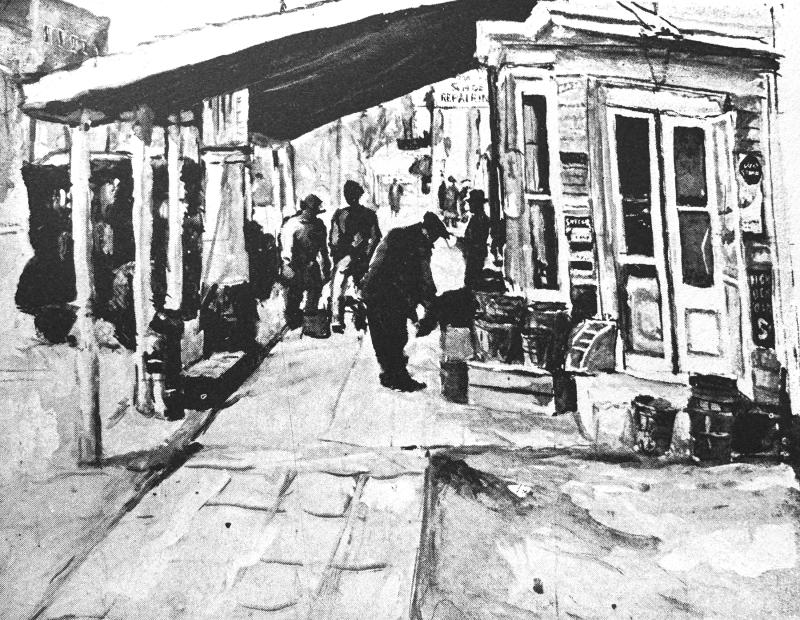 Jack Lewis’ 1937 painting of the exterior of Walter Wyatt’s store on Second Street in Lewes. In Lewis’ description of the painting, he notes that he sat outside the store for 10 hours to get everything just right. At one point, he said the storekeeper (Walter Wyatt) came out of the store followed by his wife (Anna Mary Wyatt). After a short time, Wyatt’s wife returned with their three daughters. The couple also had two sons. SOURCE: THE DELAWARE SCENE