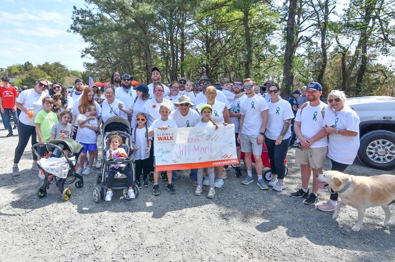 Team Jill Marie gathered for a picture before the walk. Jill Ryan was diagnosed with kidney failure in 2001, fought a long battle and died in May 2023. She received a transplant through a paired exchange, including her husband, Andrew Ryan, who donated a kidney. Team members include Andrew Ryan, Rebecca Ryan; Courtney, Keith, Rayne and Jayde Jackson; Jacob, Erica, Ella and Holden Ryan; Rob, Nicole, RJ, Fabiana, Lucia, Connor, Danielle, Connor and Michael Andrews; Nolan Flanagan; Jessica, Kendall and Jamison Hill; Aubrey Frazier; Doug and Emma Stigile; Betsy and Joe Anderson; Josh Watson; Felipe Rivas; Marcus Williams; Bernard Jackson; and Amanda Brent and Maddison Bradley.