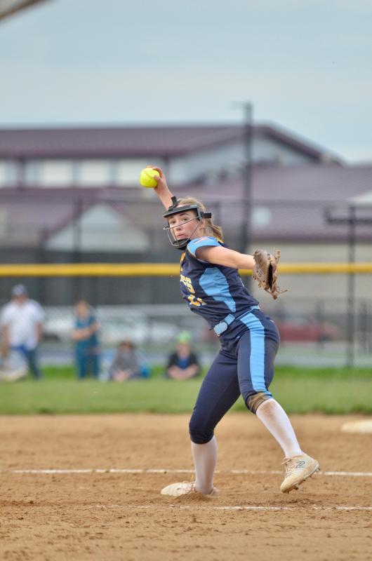 Vikings junior Abigail Marsh delivers a strike in the fourth inning. She struck out six over six innings.