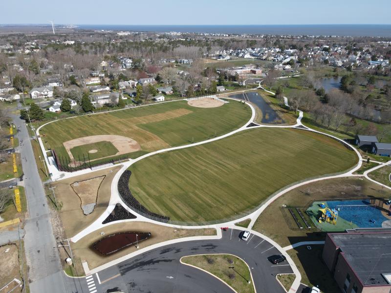 Lewes Elementary and Frederick D. Thomas Middle schools will share a campus that stretches from Savannah Road to DuPont Avenue. Walking paths and pedestrian bridges will connect the buildings.