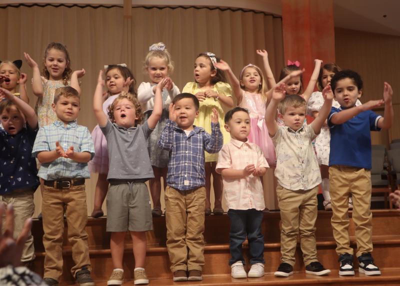 The Turtle Class gives an adorable performance. In back are (l-r) Madelyn Eisenstein, Josephine Frasso, Noella Pereira, June Dyer, Celina Calabrese, Hope Coulter, Addie Carpenter and Evelyn Lagonigro. In front are Bayley Cameron, George Grenert, Gannon Mahoney, Nash Johnston, Ethan Rellas, Ryan Mace and Ayden Parsons.