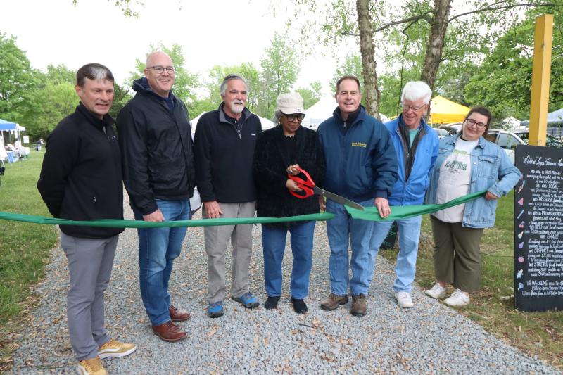 Dignitaries cut the ribbon to open the 2024 Historic Lewes Farmers Market May 4. Shown are (l-r) Mayor Andrew Williams; Sen. Russ Huxtable, D-Lewes; Councilman Joe Elder; Rep. Stell Parker Selby, D- Milton; Sussex County Councilman Mark Schaeffer; Lewes Councilman Tim Ritzert and and Ellie Shue, HLFM executive director. BILL SHULL PHOTOS