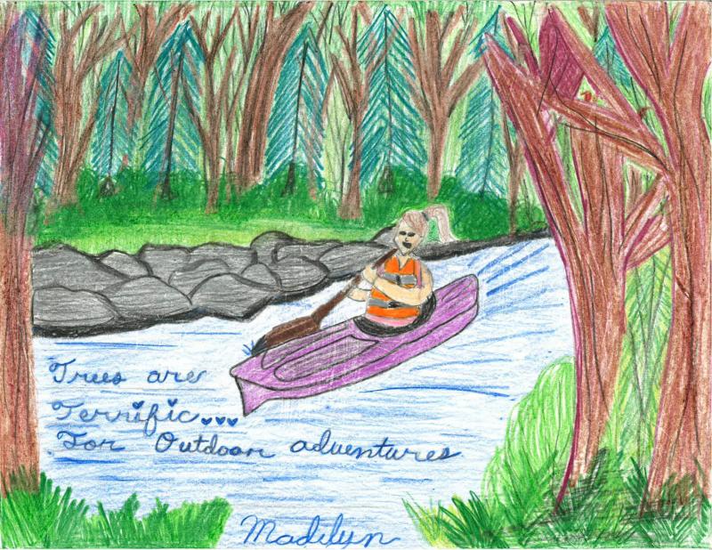 Madelyn Fischinskie created her artwork under the theme “Trees are Terrific … For Outdoor Adventures!”