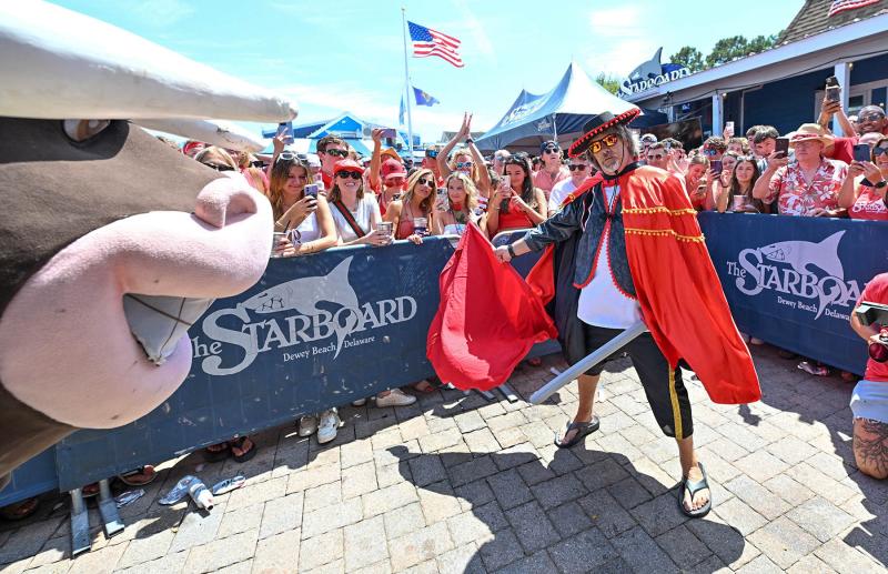 Matador Craig Longanecker fights the bull in the 2024 Running of the Bull at The Starboard in Dewey Beach. Proceeds from the event benefit Rehoboth Beach Volunteer Fire Company.
