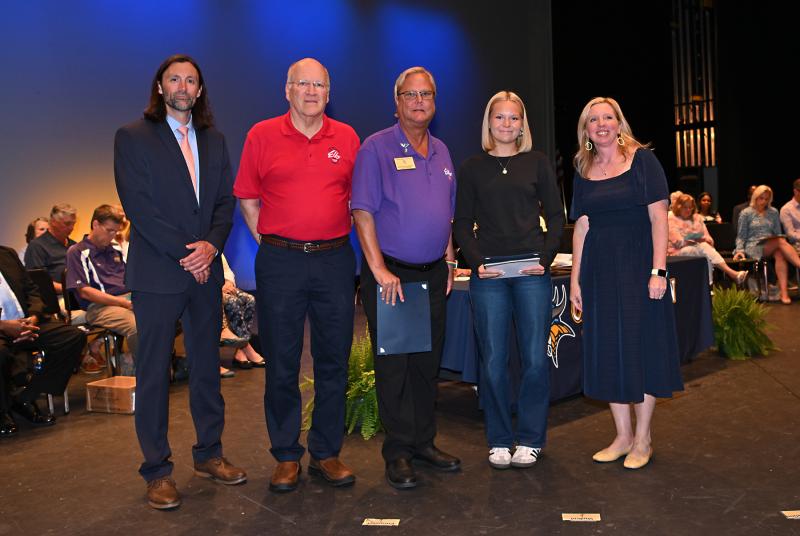 McKenna Landis receives the Cape Henlopen Elks Lodge 2540 Scholarship. Shown are (l-r) Cape Assistant Principal Joshua Cubb, Elks Lodge 2540 members John Kreitzer and Buddy Hall-McBride, Landis and Cape Principal Kristin DeGregory.