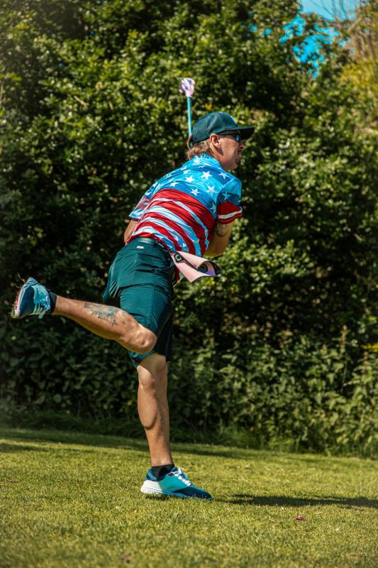 Representing his country gave Austin Ebersole an extra boost on his drives, sending them 20 to 30 yards farther during Britain's Cup than he usually throws. SUBMITTED PHOTO