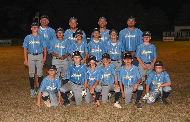 The Lewes 8-10 Minor League All-Stars are in back (l-r) manager Zach Fazio, coach Kerry Cleary, coach Jeff Hudson and coach Scott Reynolds. In middle are Brody Fazio, Andrei Tobias, Cooper Skocypec, Finn Kane, Graham Knowlton and Preston Cleary. In front are Joey Petito, Austin Huff, Shane Reynolds, Grant Hudson, Finn Louden and AJ Uhline. DAN COOK PHOTOS