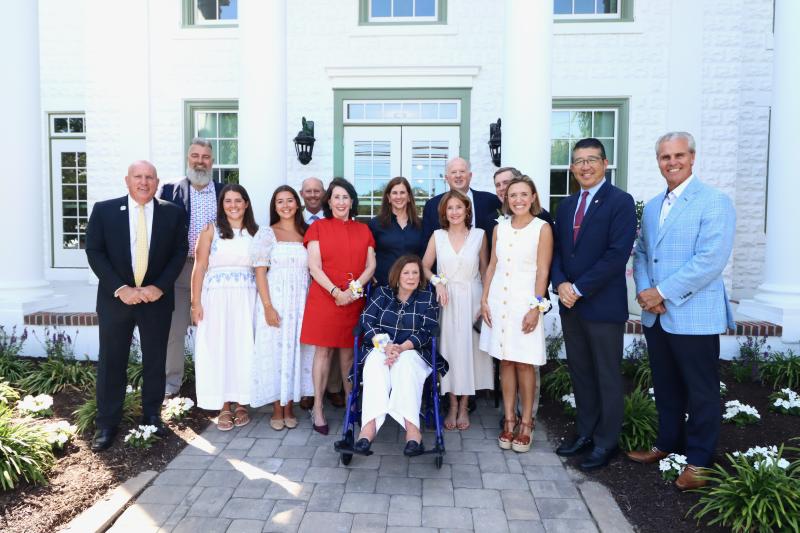 The Rollins family was on hand for the unveiling of the R. Randall Rollins Center for Medical Education July 3. The center is located in the recently renovated Shaw Building in Lewes. Shown are in back (l-r) Tom Protack, Beebe Medical Foundation president; Christian Hudson, Beebe Medical Foundation board chair; Ashley Kreisler; Madison Kreisler; Nevin Kreisler; Pam Rollins; Amy Kreisler; Tim Rollins; Andrea Rollins; Chris Rollins; Lizzie Rollins; Dr. David Tam, Beebe Healthcare president and CEO; and Mike Meoli, Beebe Healthcare board chair. Margaret H. “Peggy” Rollins is seated in front. BILL SHULL PHOTOS