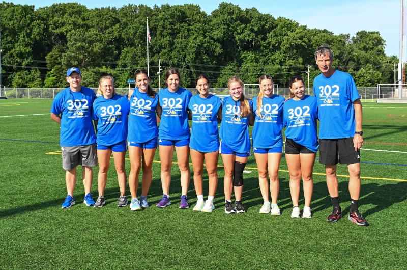 University of Delaware players and coaches on hand are (l-r) UD assistant coach Jason Klinkradt, Cecile van Eijck, Genevieve Johnson, Iris Bekker, Valentina Martorell, Sarah Rigual, Noelle Sabbagh, Reese Momorella and UD head coach Rolf van DeKerkhof.