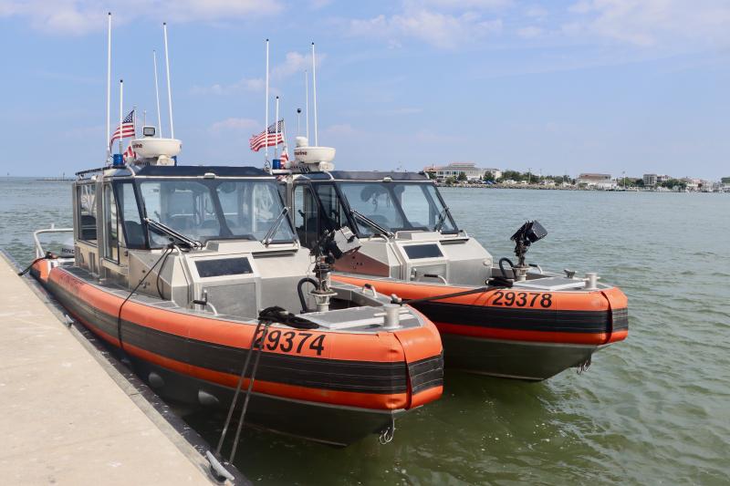 Two boats used by the Coast Guard safety and security team at MSU Lewes’ dock. The team was in the Cape Region to help protect President Joe Biden while he was in Rehoboth Beach during the week of Aug. 25.