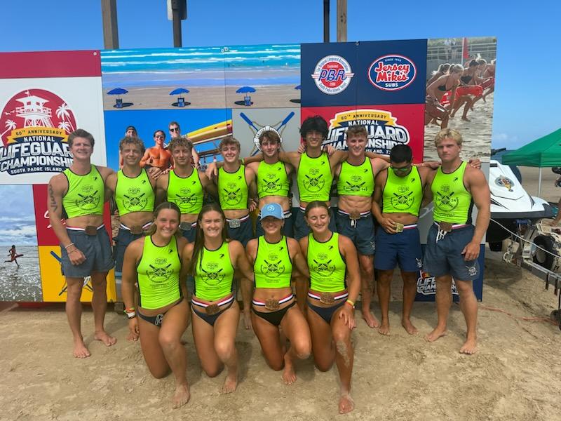 The Dewey Beach Patrol in conjunction with Sussex County Lifesaving Association team members competed at the USLA nationals in Texas Aug. 6-9. Dewey Beach members participating include in back (l-r) Austin Rhue, Kolbe Green, Kyle Green, Wilson Ingerski, Vance Barbato, Mack Leonhartt, Hunter Jones, Steven Hagan and C.J. Fritchman. In front are Mary Keegen, Lulu Rishko, Hadley Rhue and Ella Rishko.