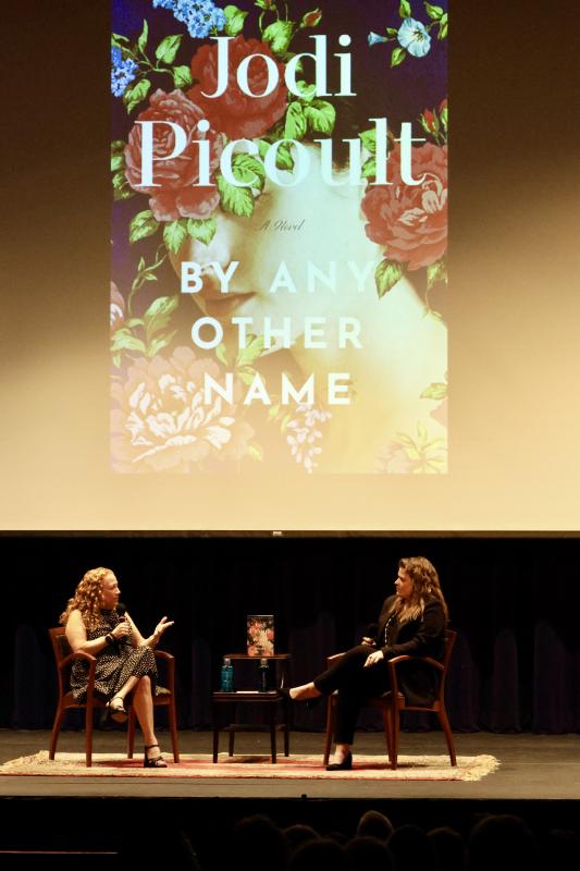 Author Jodi Picoult discusses her book with Alicia Andrzejewski, an assistant professor of English at the College of William & Mary who worked with Picoult on the research for this novel. BILL SHULL PHOTO