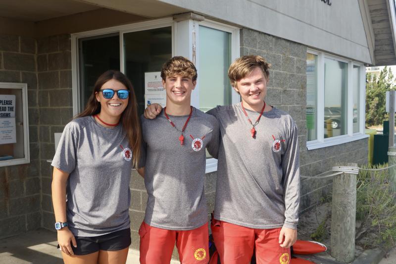 First-year lifeguards are (l-r) Cassidy Thomas, Jacob Madden and Trax Rogers. Missing from the photo are Trent Neal and Jasmine Velasquez.