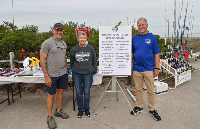Friends of Cape Henlopen State Park youth fishing tournament board members are (l-r) Jeff Underwood, president of FOCHP; Ellie Frazier board member and volunteer; and Bob Callahan, treasurer.