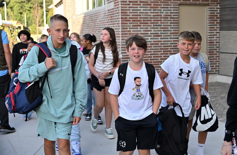 Lucca Fazio, left, and Bobby Gifford are excited about the new Frederick Thomas Middle School. DAN COOK PHOTO