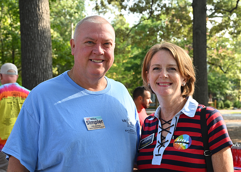 Representative District 14 candidate Mike Simpler poses for a photo with Senate District 6 candidate Kim Hoey Stevenson.