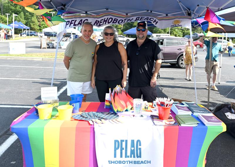 PFLAG Rehoboth Beach is the extended family of the LGBTQ+ community and envisions a world where diversity is celebrated and all people are respected, valued and affirmed inclusive of their sexual orientation, gender identity and gender expression. Shown are (l-r) Cristopher Selitto, president of the Rehoboth Beach Chapter of PFLAG; and Lorraine and Dave Fahringer, members of PFLAG.