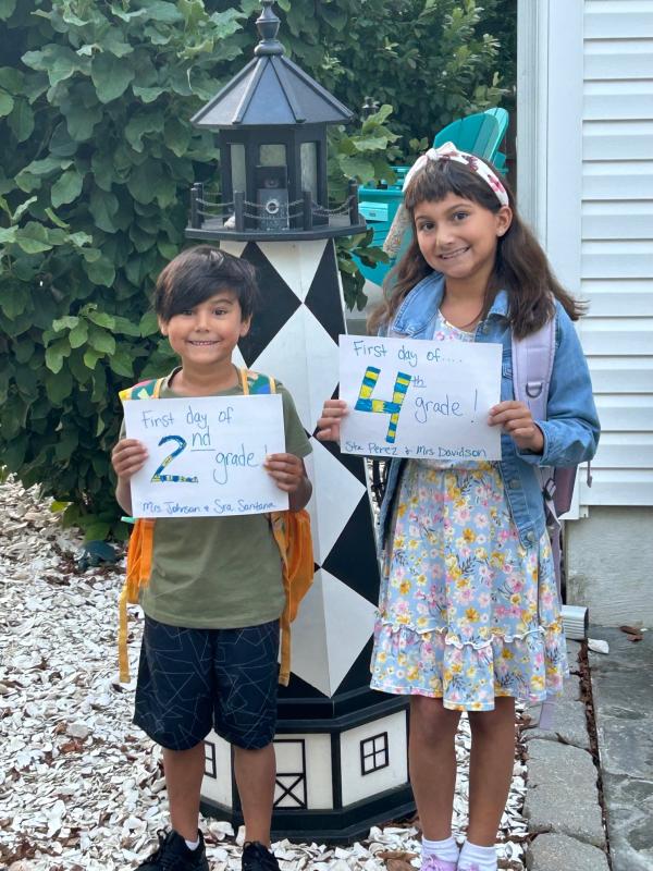 The Sorto kids are ready to hit the books. Lucia is in fourth grade and her brother Nico is in second grade at Rehoboth Elementary. COLLEEN SORTO PHOTO