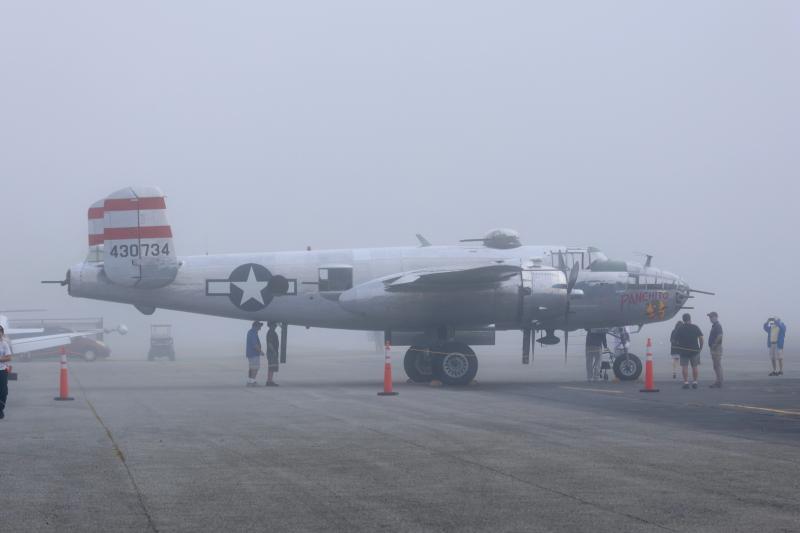 The fog kept the Delaware Aviation Museum’s B-25 Panchito on the ground in the morning, but it was able to give rides in the afternoon.