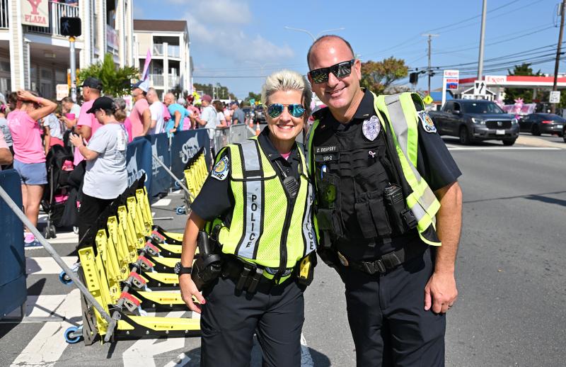 Dewey Beach Police Chief Constance Speake and Sgt. Cliff Dempsey help keep the crowd safe on the street.