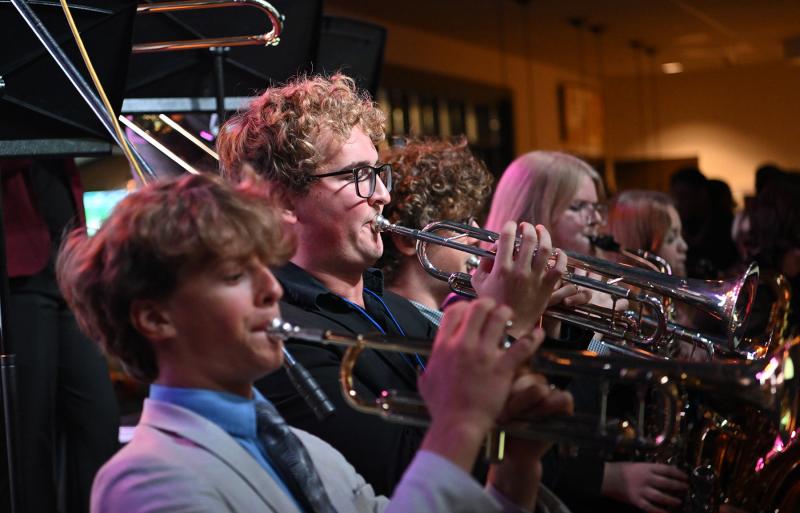 Cape Henlopen High School jazz band members performing for Bethany Blues guests are (l-r) Lucas Brianceau, Parker Winn, Gavin Carlisle, Julia Burrell and Sam Doyal.