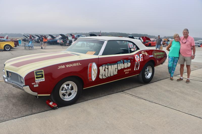 This 1969 Oldsmobile Cutlass W-31 convertible is the only survivor out of five built to promote the Smothers Brothers Racing Team. Brenda Kane, left, and her husband Jeff rescued it from a Florida junkyard and had it restored to original condition. Dickie Smothers even signed the glove box.