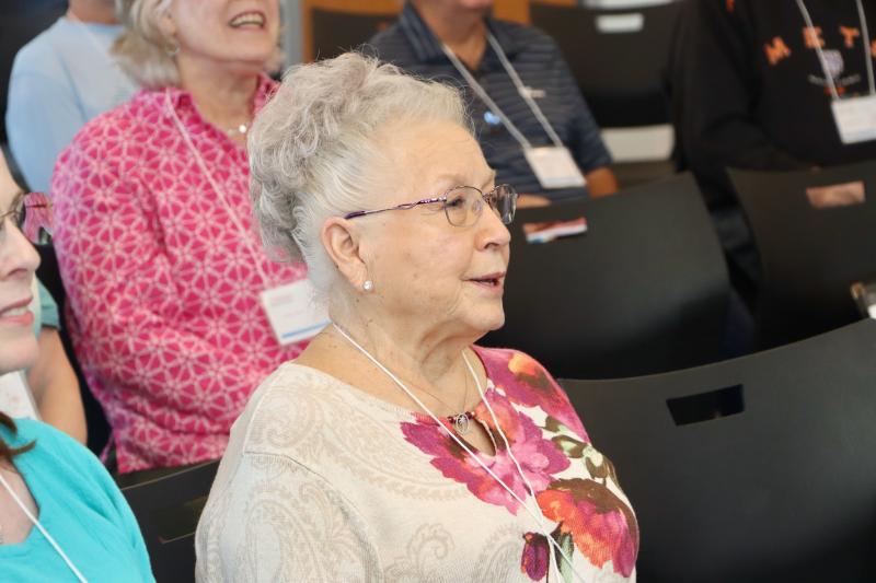 Marjorie Lynch at the chorale rehearsal Oct. 9. Lynch said music is helping her overcome the loss of her husband.
