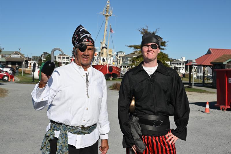 David Shook, president of the Overfalls Foundation, and Cole Huxtable, 16, are ready to loot and plunder.