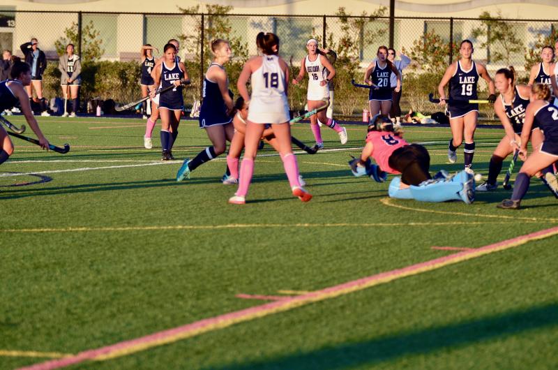 Sussex Academy senior Morgan Leeper gets the Seahawks on the board first by burying a loose ball in the cage.