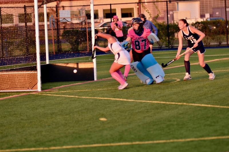 Seahawks senior Morgan Leeper taps in a ball that hung around in the air for a bit for her second goal of the game. She said her lacrosse skills helped her in the play. Leeper will be playing both sports at Ohio Wesleyan next year.