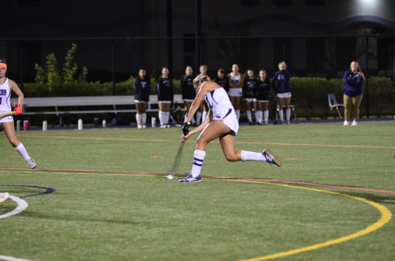 Seahawks junior Ryan Lowe blasts in a shot during a corner that found senior Morgan Leeper's stick, and she passed it to Shea Danahy for a goal.