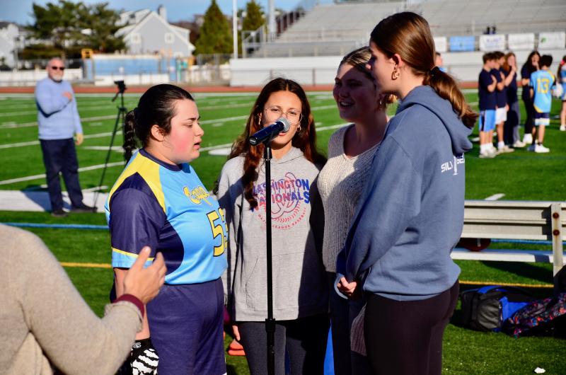 Cape senior Sophia Adams joined Dylenn Enright, Adria WIndish and Marley Fyock in a beautiful rendition of “The Star-Spangled Banner” before the game began.