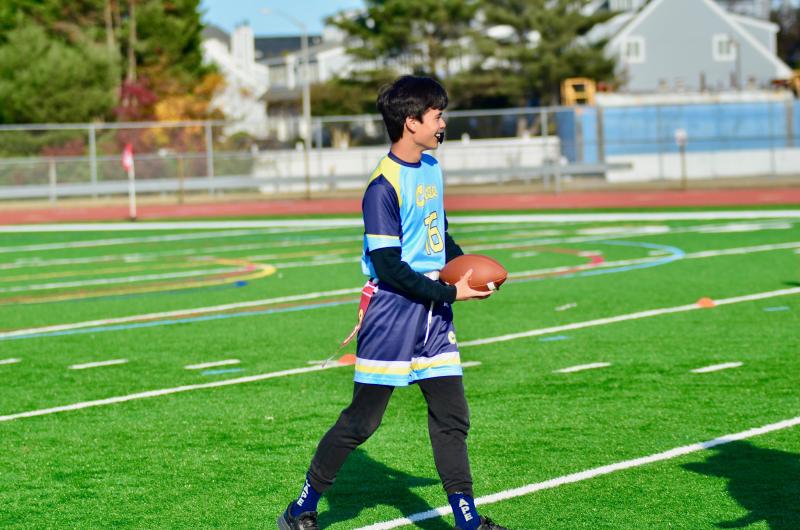 Cape junior Ronnie LeRoy, one of three players with three years’ experience on the team, shows a big smile after his touchdown reception early in the first quarter to tie the game 6-6.
