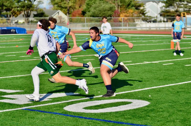 Vikings sophomore Austin Hastings puts forth a great effort to try and snatch the flag, but came up just short.