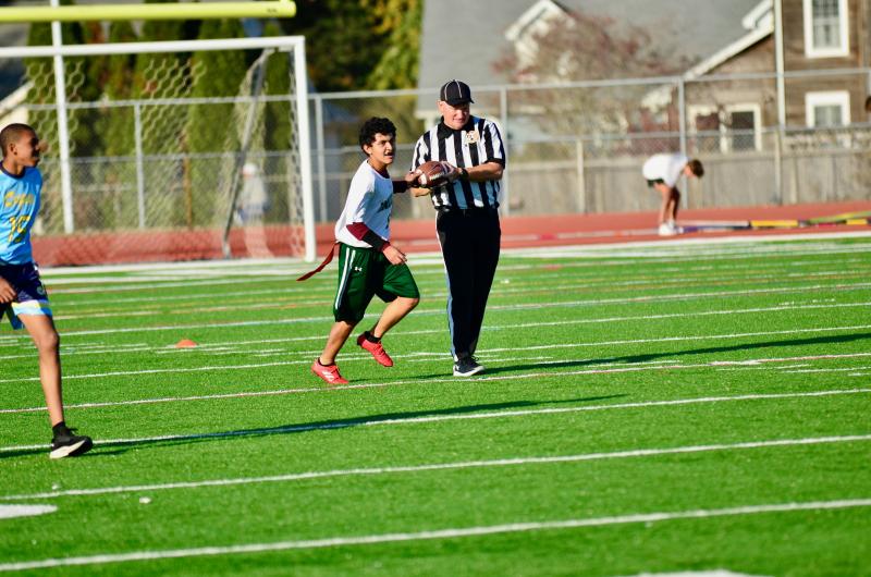 IR freshman Heysler Chilel Escalante gives the ball back to the ref after one of his five touchdowns.