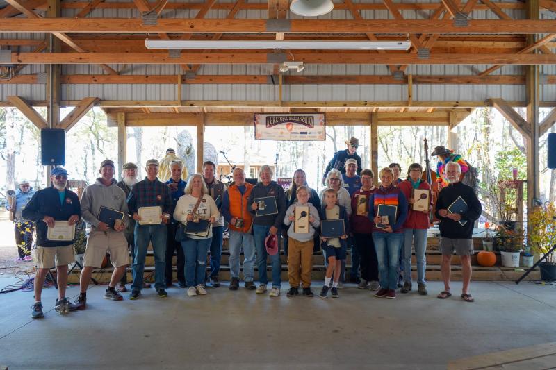 Center for the Inland Bays also recognized friends and volunteers for various accomplishments during the event. Shown are (l-r) Dominick Orlando (James Farm Spotlight), Doug Ludwig (Fish Wrangler), Jim Sullivan (Outstanding Partner Award), Gary Nennstiehl (Terrapin Spotter), Jerry Esposito (Above Board), Christine Warwick, Richard Warwick (Horseshoe Crab Whisperer), Ernie Ritchie (Green Thumb), Beth Hicks (Terrapin Spotter), Michelle Timmons and Philip C. Showell National Elementary Honor Society Students (Young Stewards Award), Lise Fortin (Estuary Educator), Tom Whitehaus, Lori Whitehaus (Outstanding Volunteer Award), Edie Dondero (Citizen Science Extraordinaire), Cheryl Rehrig, Denise Hoeksema (Inland Bays Garden Center: Outstanding Business Award), and Jack Bartley (Outstanding Outreach). Not shown are Brendan Feist (Heavy Lifter) and Carolyn Howe (Rising Star). SUBMITTED PHOTO