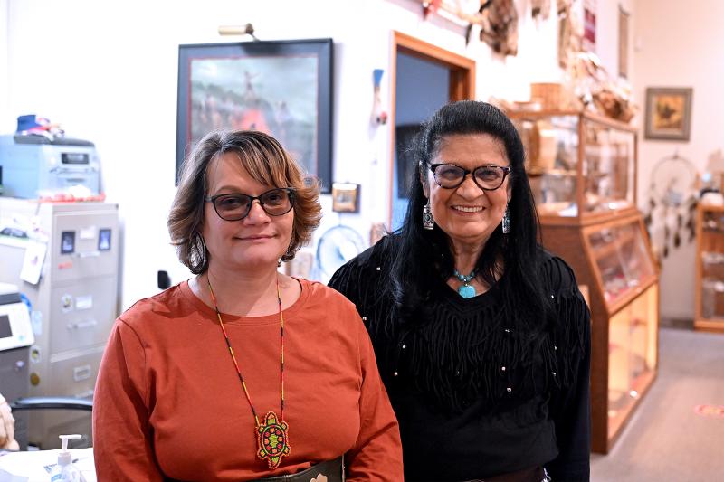 Farrah Norwood-Stigall, assistant chief of the Nanticoke Tribe, left, stands with June “Morning Star” Robbins, museum coordinator.