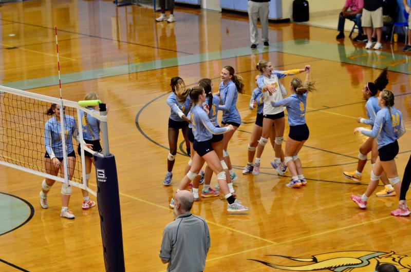 After coming from behind, down 11-0 at one point, the Vikings were ecstatic when they won the second set 28-26.