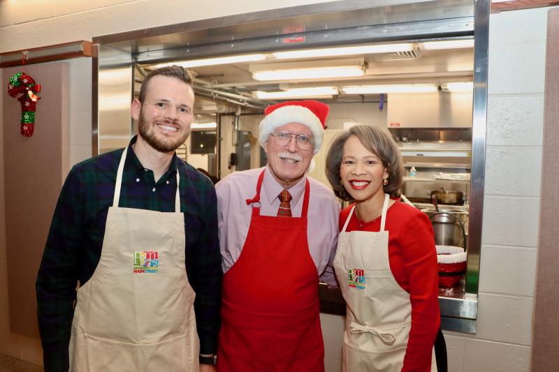 Officials were on hand to serve dinner at Community Unity. Shown are (l-r) Rehoboth Beach City Manager Taylour Tedder, Rehoboth Beach Mayor Stan Mills and Sen.-elect Lisa Blunt Rochester.