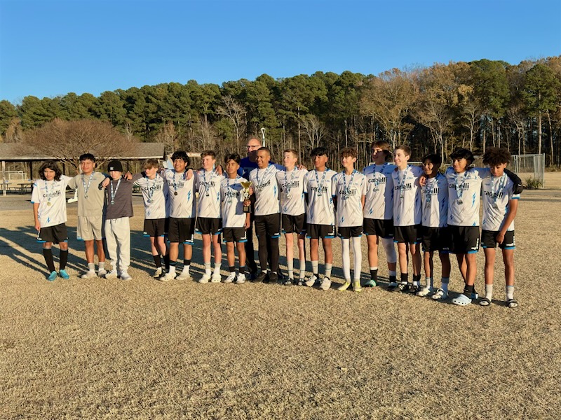 Team members shown are (l-r) Edgar Roman, Jayden Velasquez, Orion Wolf, Torin Crotty, Diego Lopez, Carter Matarazzi, Jorge Chilel, Amani Maurice, Cameron Blyth, Brandon Perez, Alex Horner, Octavio Castellanos, Liam Durand, William Gonzalez, Jayden Sanchez and Kyle Miller. In back is coach Ian Blyth. SUBMITTED PHOTO