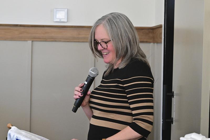 Adriane Gallagher, 2024 president of the Sussex County Association of Realtors, speaks to the crowd.
