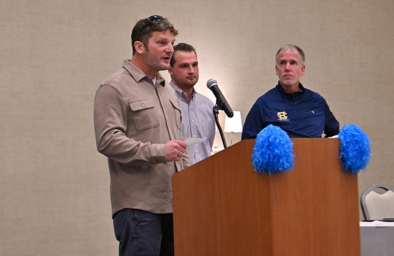 Cape JV coach Jack Frederick gives remarks about the 6-1-1 season along with coaches Ben Ashby, center, and Mark Mayer.