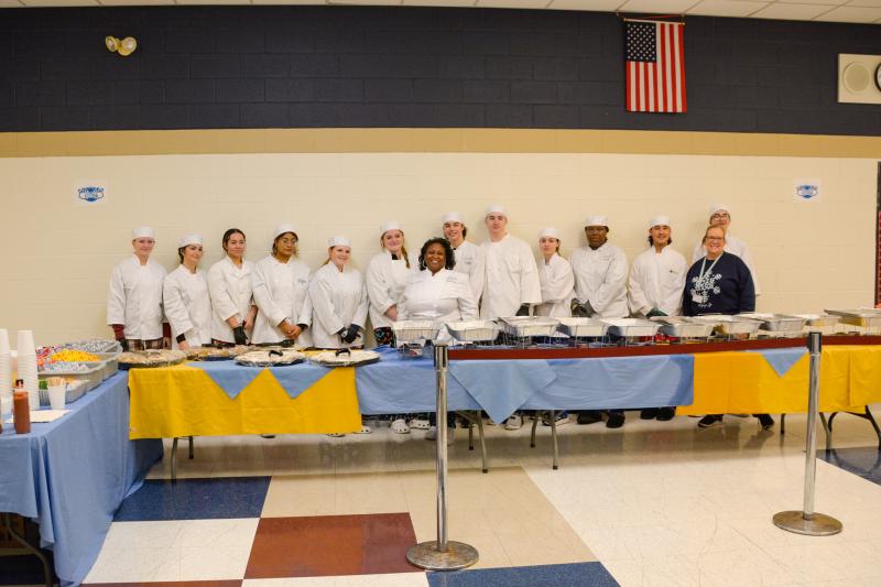 Cape Henlopen High School culinary students catered the breakfast meal. Shown are (l-r) Katie Curry, Isabella Cross, Phyllis Martinez, Caylee Sorto-Rivera, Alexis Cugno, Stella Farrell, teacher LaTisha Dismuke, Caleb Marcus, Kellen O'Brien, Ines Pereda-Garcia, Kaniyah Askia, Noah Appelbaum, teacher Janet Fowler and Cyruhl Parker. SUBMITTED PHOTO
