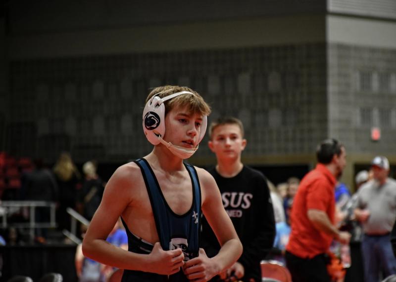 Repping top-ranked Penn State with his headgear, Tyler Csala pounced on first place in the novice 74- to 80-pound bracket and made the semifinals in the advanced division.