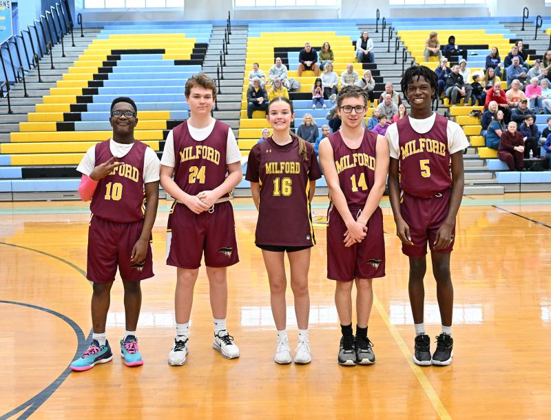 Milford starters are (l-r) Marcel Kellam, Wyatt Roswell, Bailey Masten, Jason Kemp and Kaji Stevens.