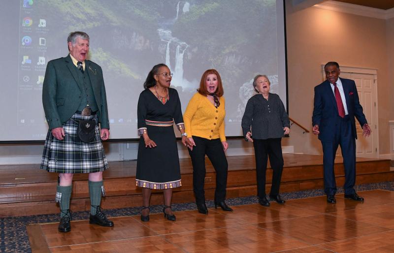 Singing “The Storm is Passing Over” are (l-r) Warren Campbell, Pat Higginbotham, Helen Manning, Ellen Hammonds and Alvin Smith.