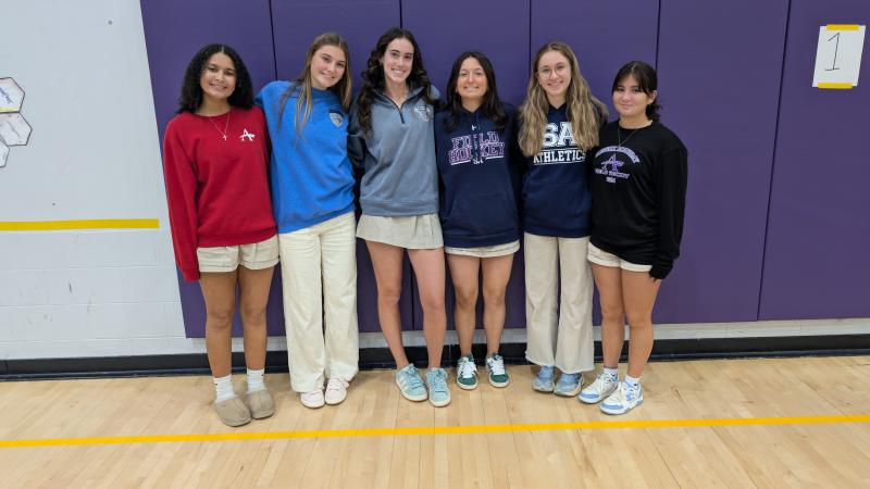 Quite a few Seahawks compete in multiple sports. Shown are (l-r) Dymond Steele, volleyball and softball; Ryan Lowe, softball and field hockey; Shelby Manlove and Rilyn Lehman, field hockey and lacrosse; Katya Geyer, cross country and track; and Morgan Leeper, field hockey and lacrosse.